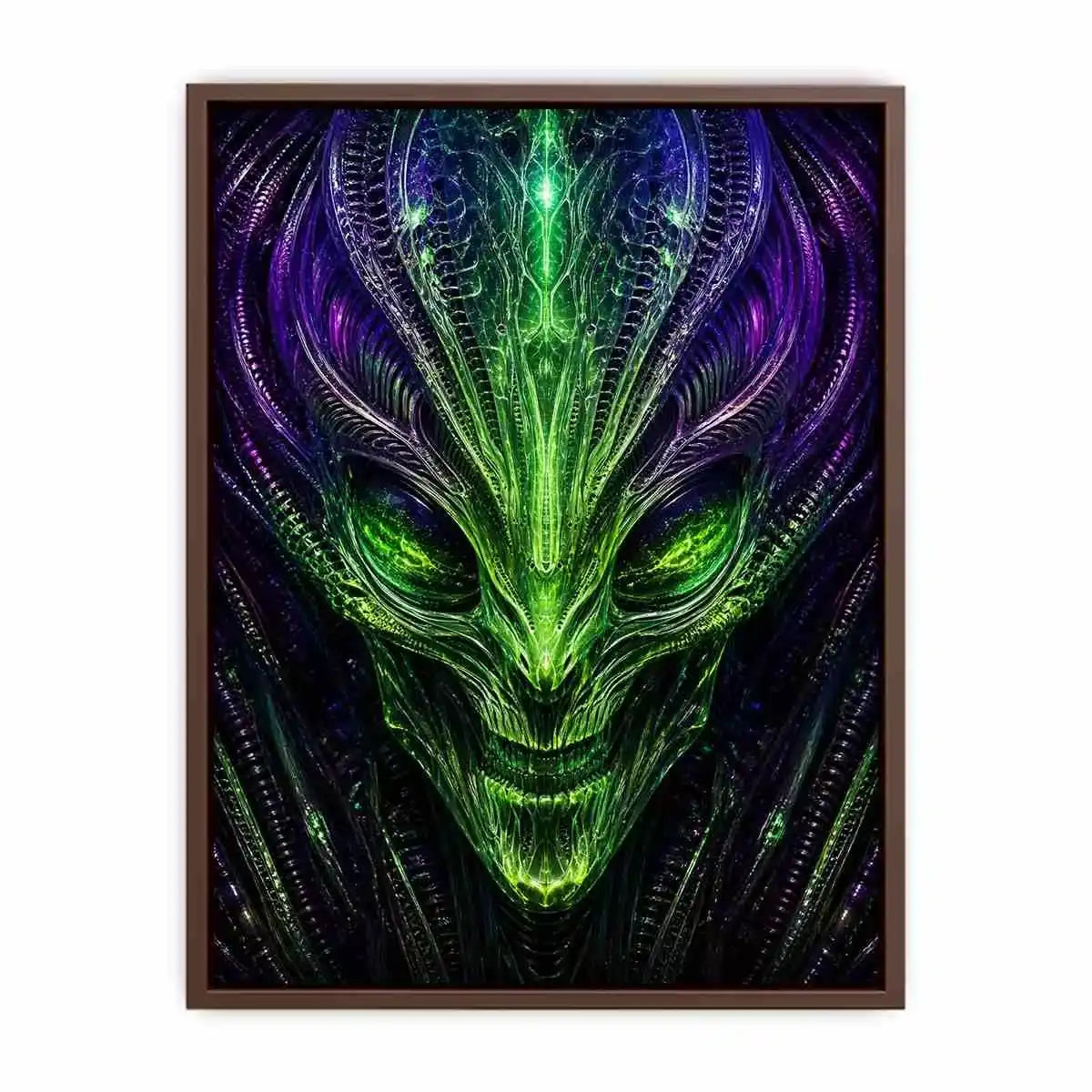 abstract alien wall art canvas futuristic green neon sci fi face fractal design modern decor