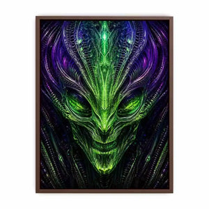 abstract alien wall art canvas futuristic green neon sci fi face fractal design modern decor