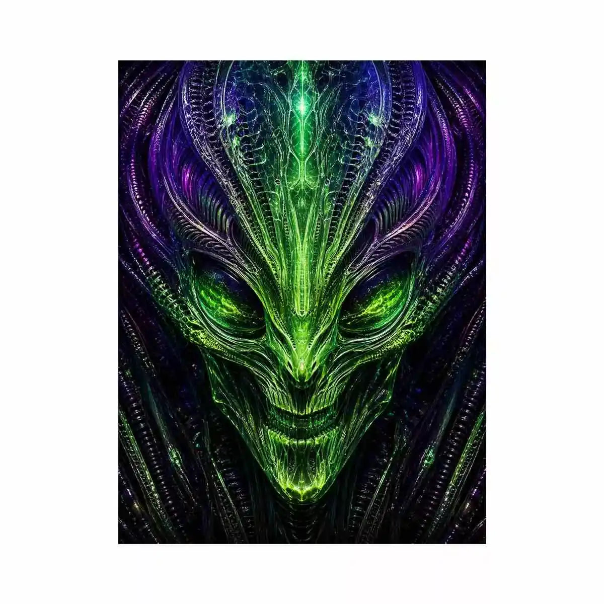 abstract alien wall art canvas futuristic green neon sci fi face fractal design modern decor