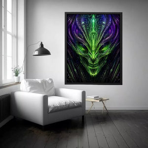 abstract alien wall art canvas futuristic green neon sci fi face fractal design modern decor