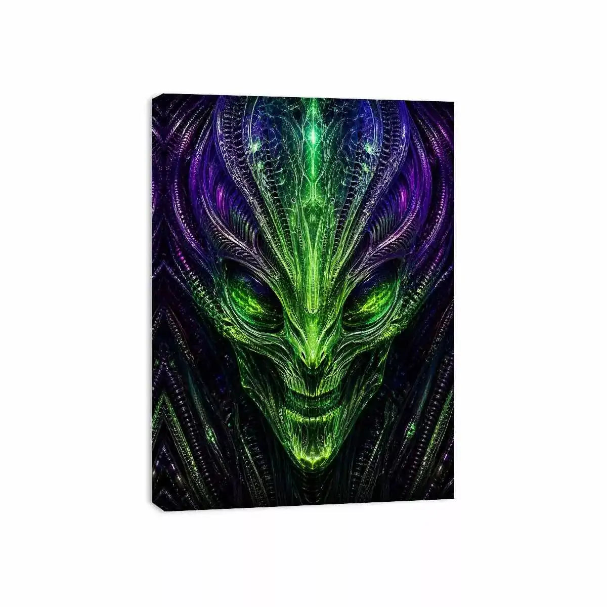 abstract alien wall art canvas futuristic green neon sci fi face fractal design modern decor