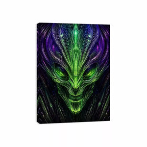 abstract alien wall art canvas futuristic green neon sci fi face fractal design modern decor