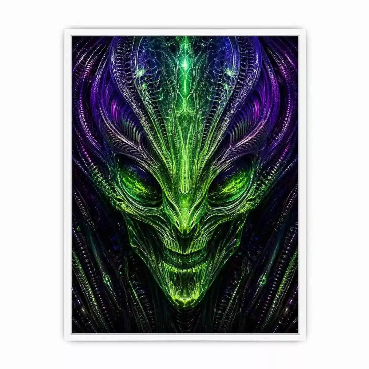 abstract alien wall art canvas futuristic green neon sci fi face fractal design modern decor