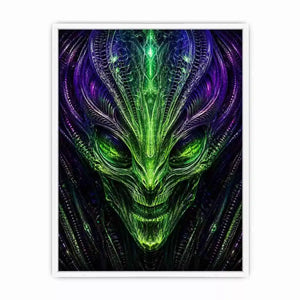 abstract alien wall art canvas futuristic green neon sci fi face fractal design modern decor