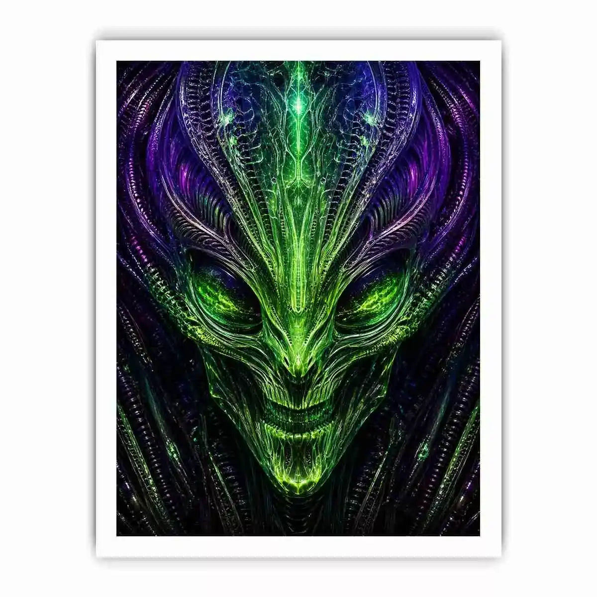 abstract alien wall art canvas futuristic green neon sci fi face fractal design modern decor