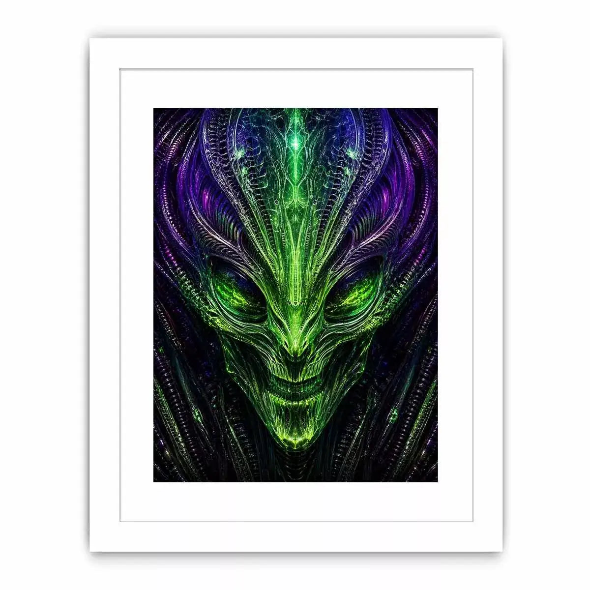 abstract alien wall art canvas futuristic green neon sci fi face fractal design modern decor