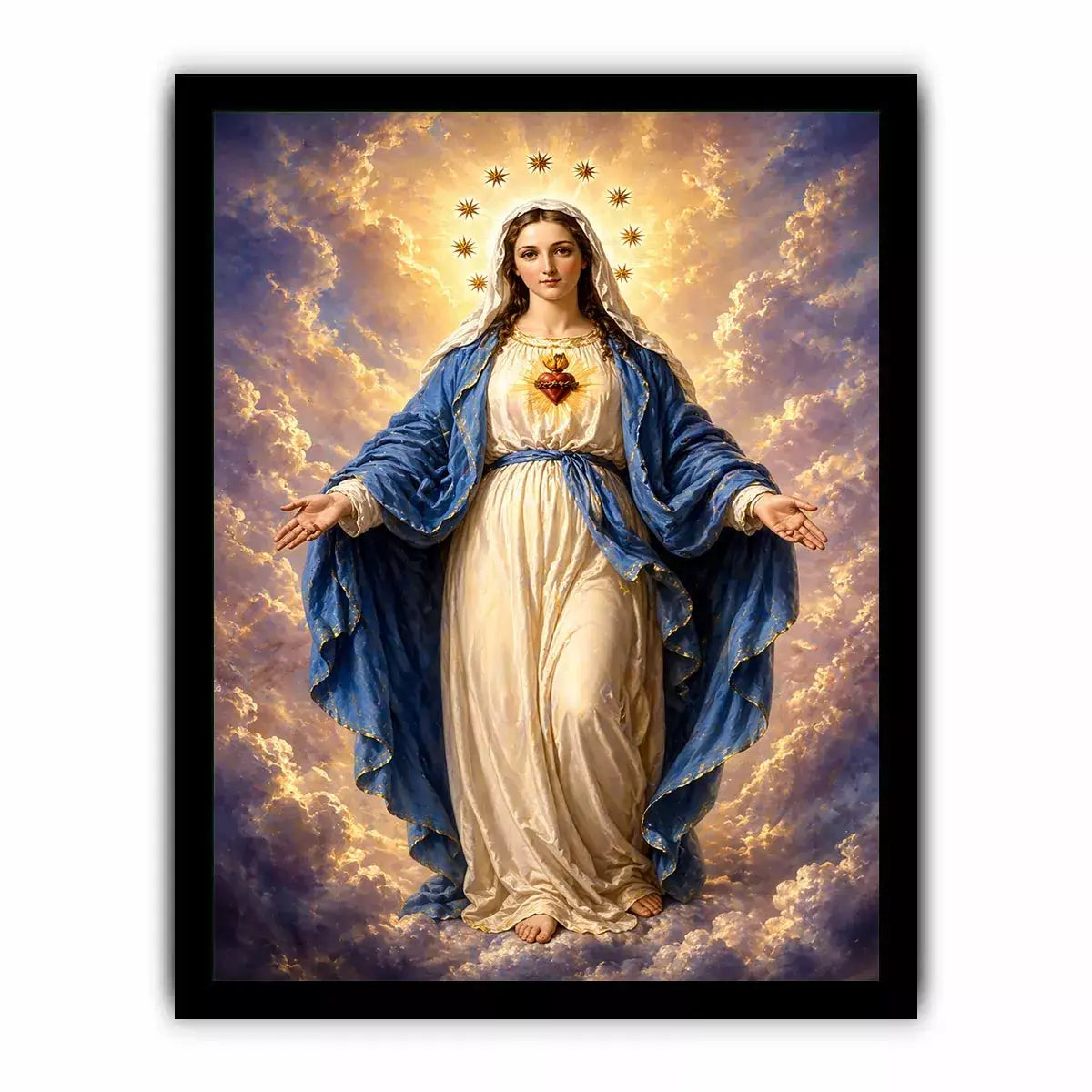 Classic Virgin Mary Sacred Heart Portrait with Heavenly Glow – Religious Wall Art Canvas