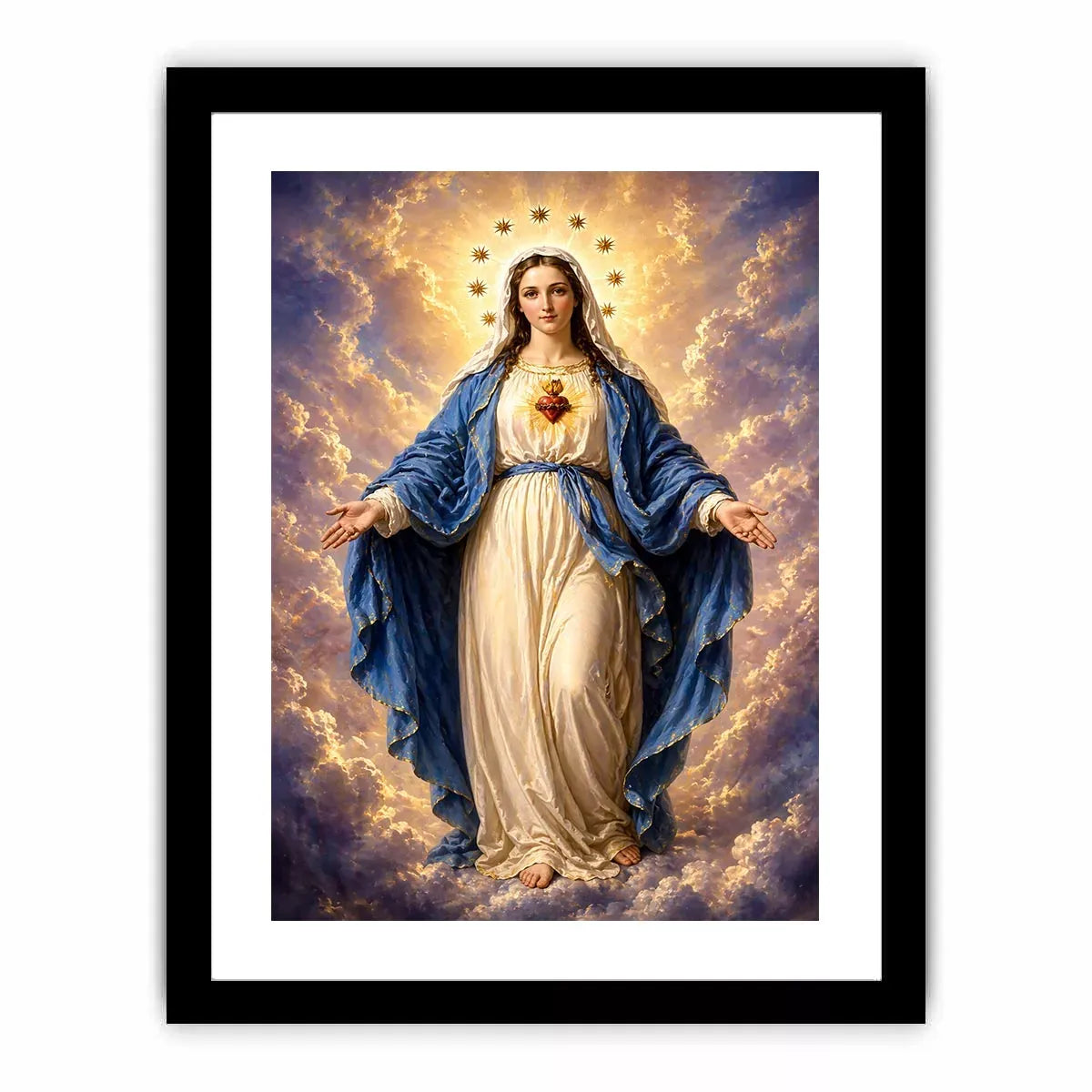 Classic Virgin Mary Sacred Heart Portrait with Heavenly Glow – Religious Wall Art Canvas
