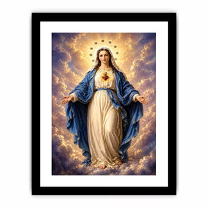 Classic Virgin Mary Sacred Heart Portrait with Heavenly Glow – Religious Wall Art Canvas
