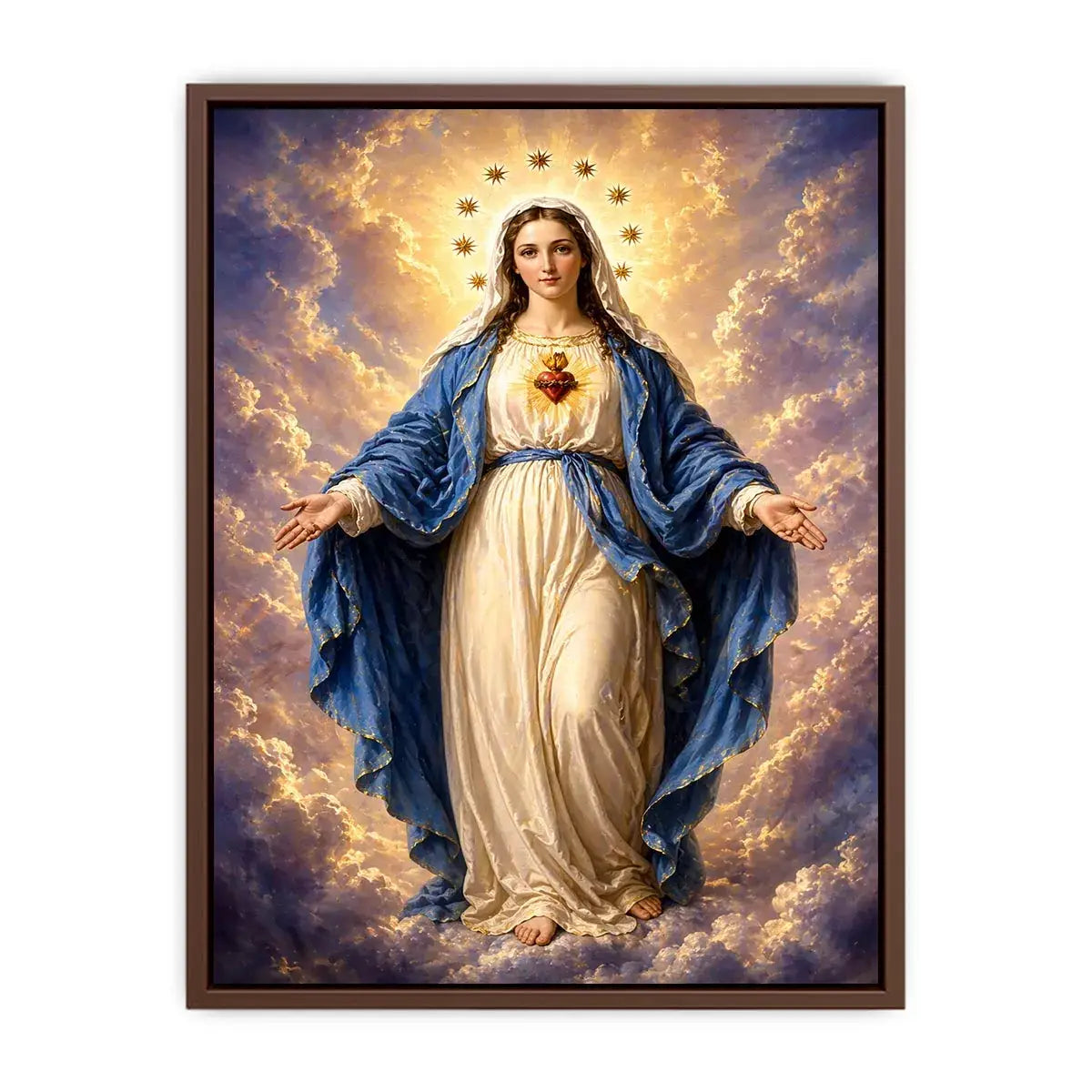 Classic Virgin Mary Sacred Heart Portrait with Heavenly Glow – Religious Wall Art Canvas