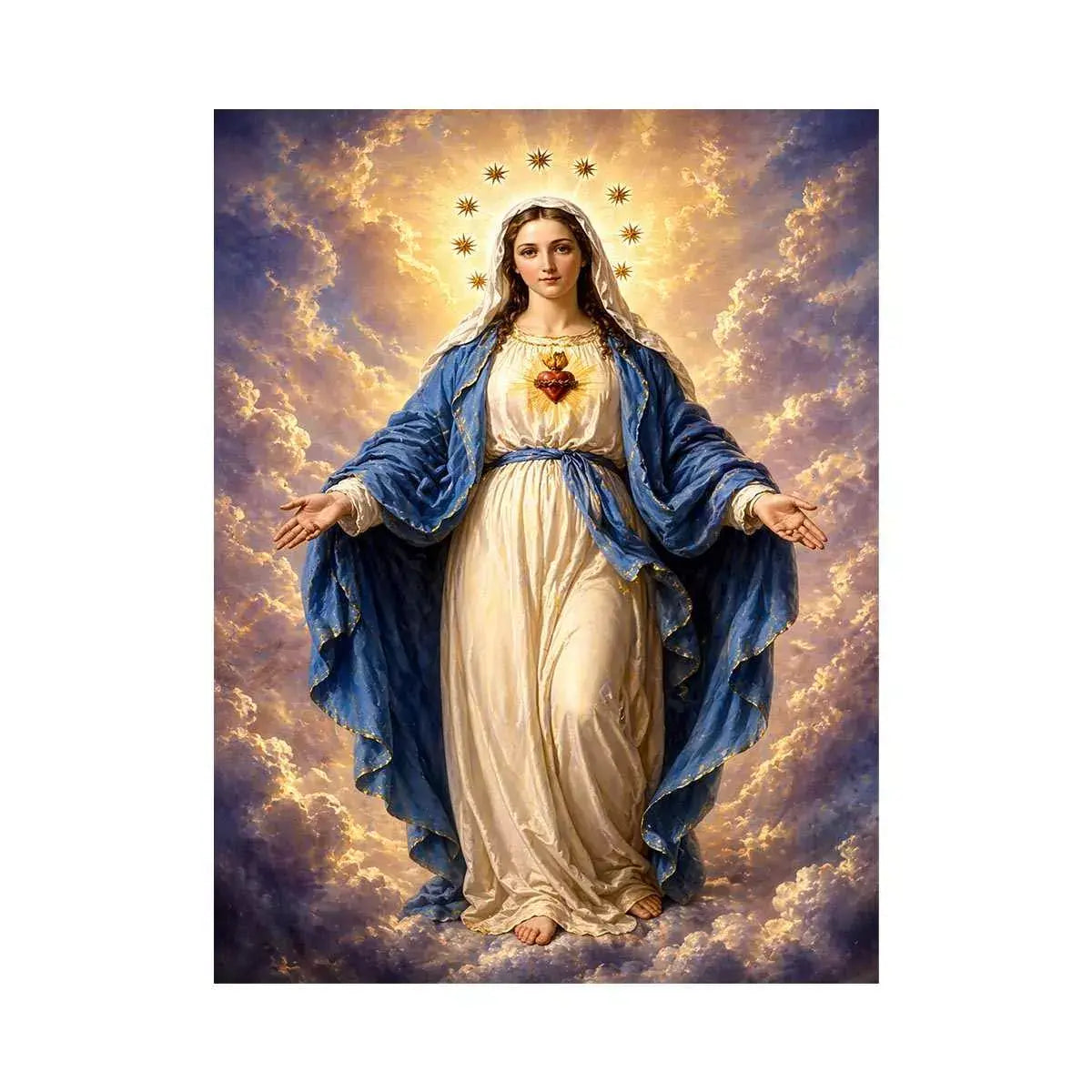 Classic Virgin Mary Sacred Heart Portrait with Heavenly Glow – Religious Wall Art Canvas