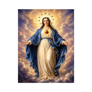 Classic Virgin Mary Sacred Heart Portrait with Heavenly Glow – Religious Wall Art Canvas