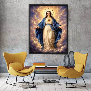 Classic Virgin Mary Sacred Heart Portrait with Heavenly Glow – Religious Wall Art Canvas