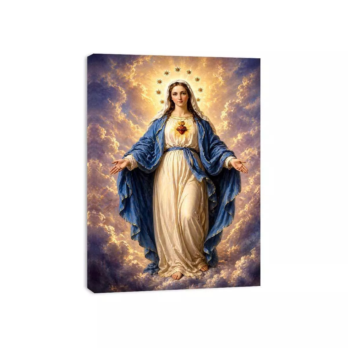 Classic Virgin Mary Sacred Heart Portrait with Heavenly Glow – Religious Wall Art Canvas