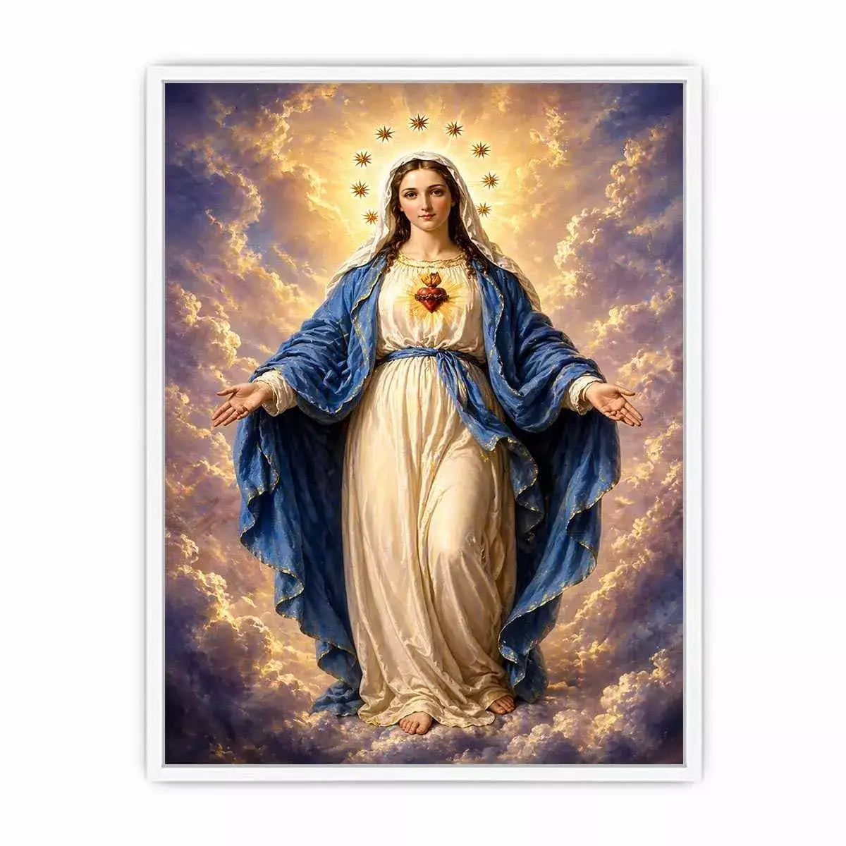 Classic Virgin Mary Sacred Heart Portrait with Heavenly Glow – Religious Wall Art Canvas