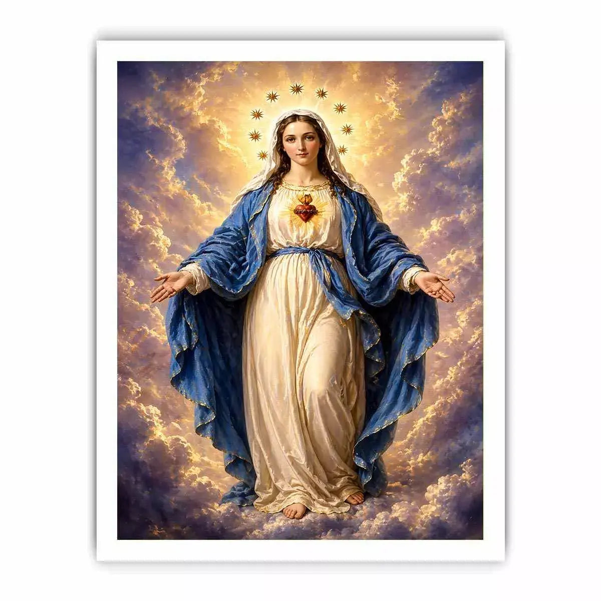 Classic Virgin Mary Sacred Heart Portrait with Heavenly Glow – Religious Wall Art Canvas