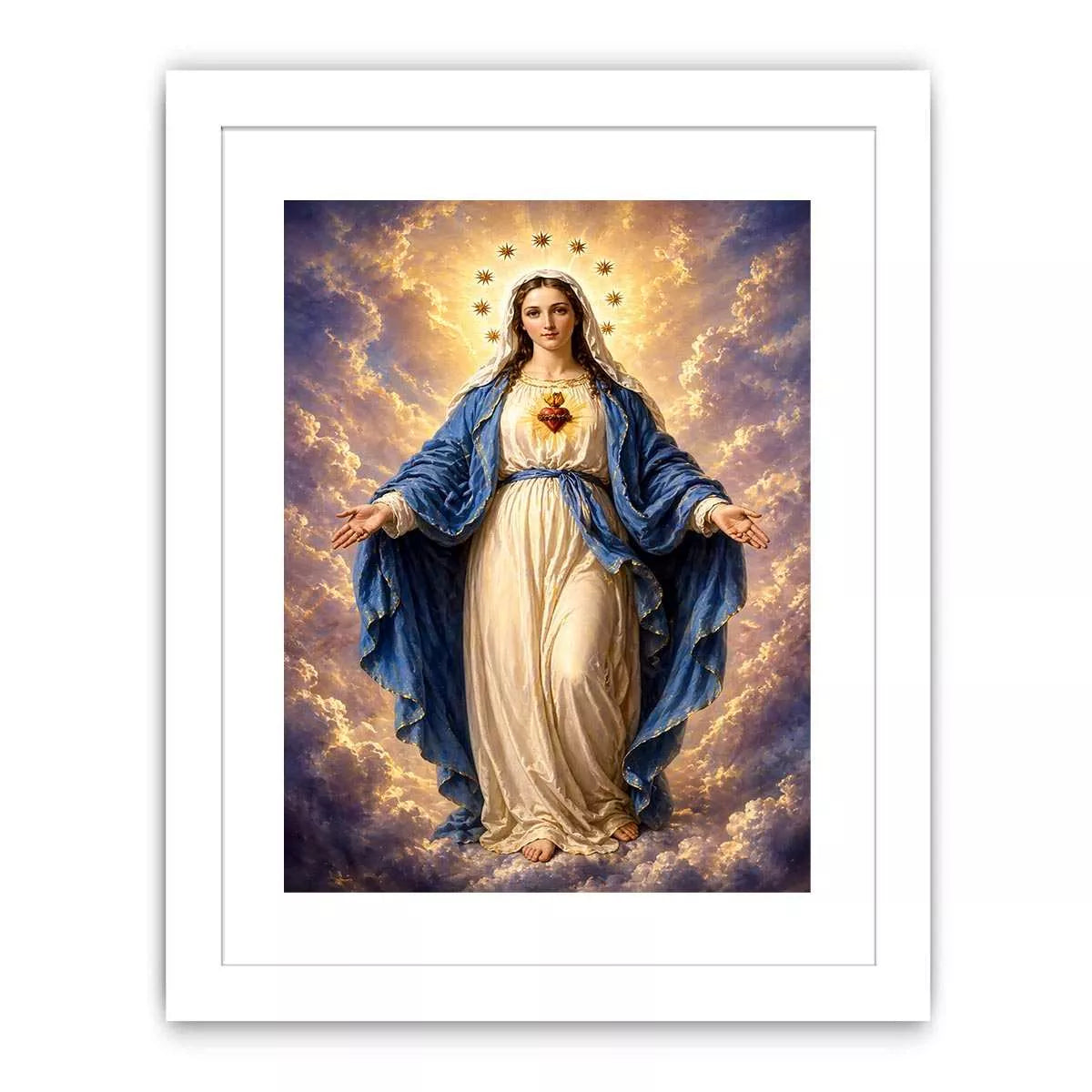 Classic Virgin Mary Sacred Heart Portrait with Heavenly Glow – Religious Wall Art Canvas