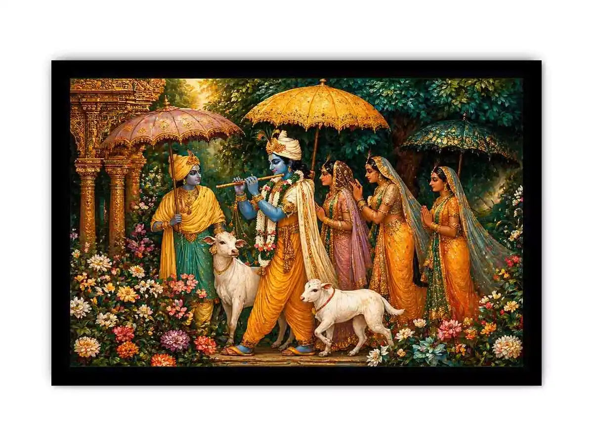 Krishna witth Gopis in virandavan