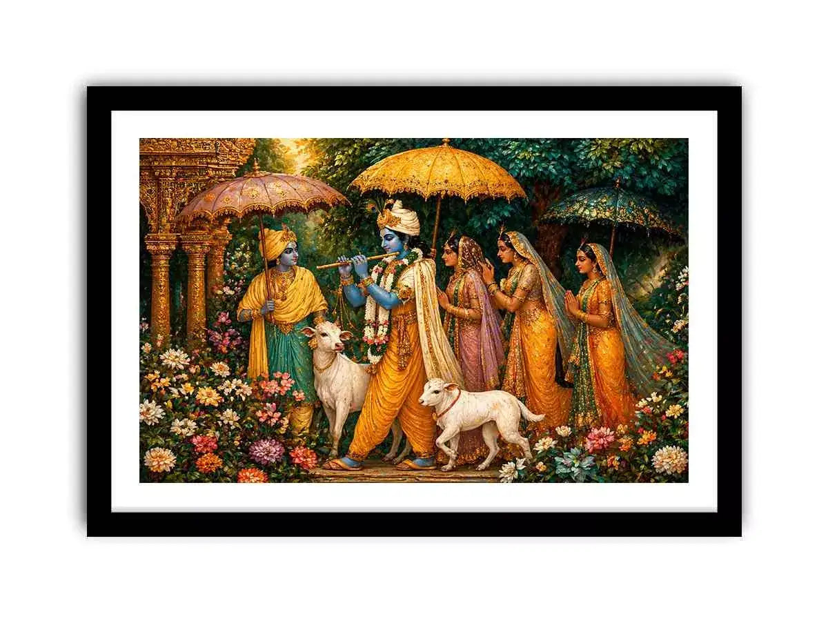 Krishna witth Gopis in virandavan
