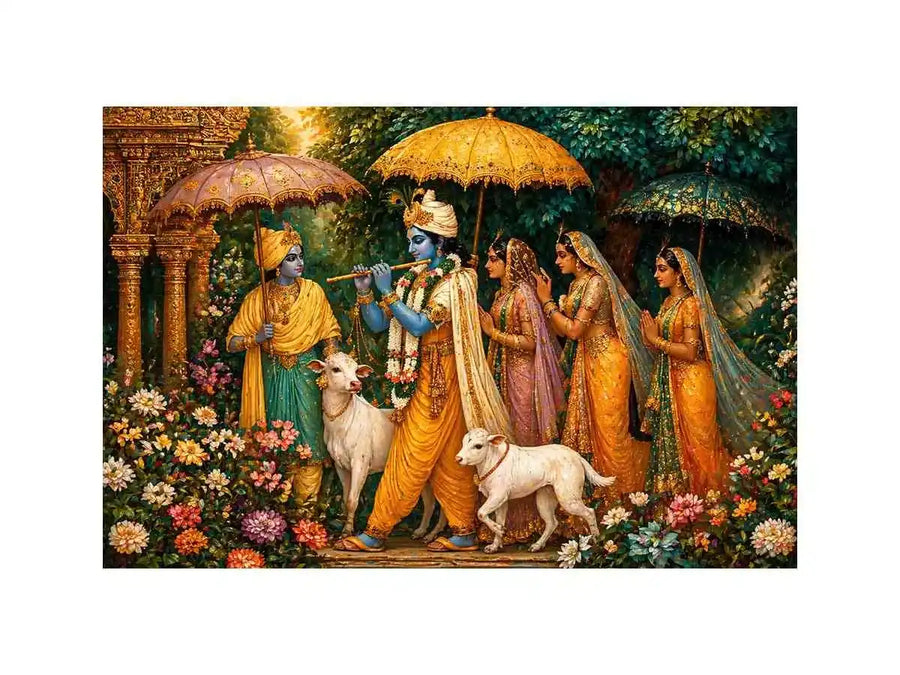 Krishna witth Gopis in virandavan