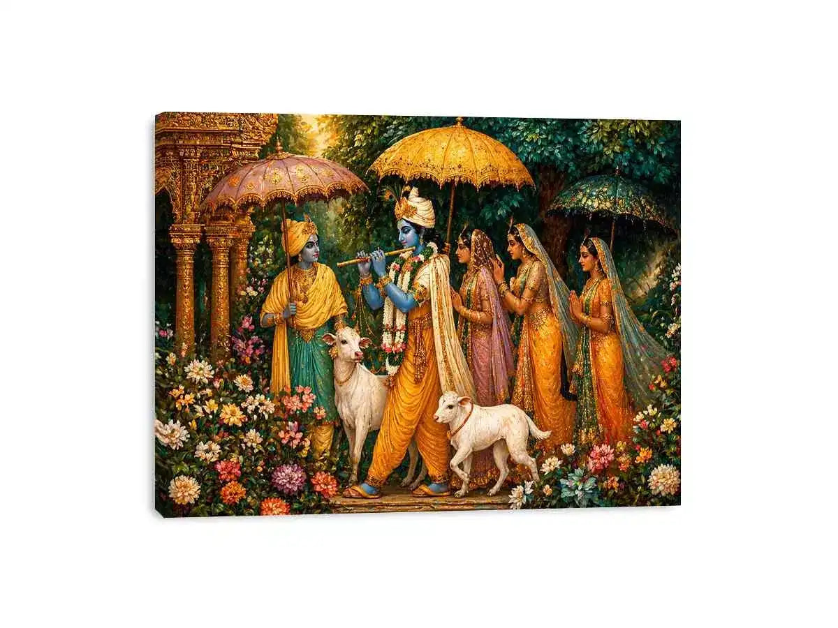 Krishna witth Gopis in virandavan