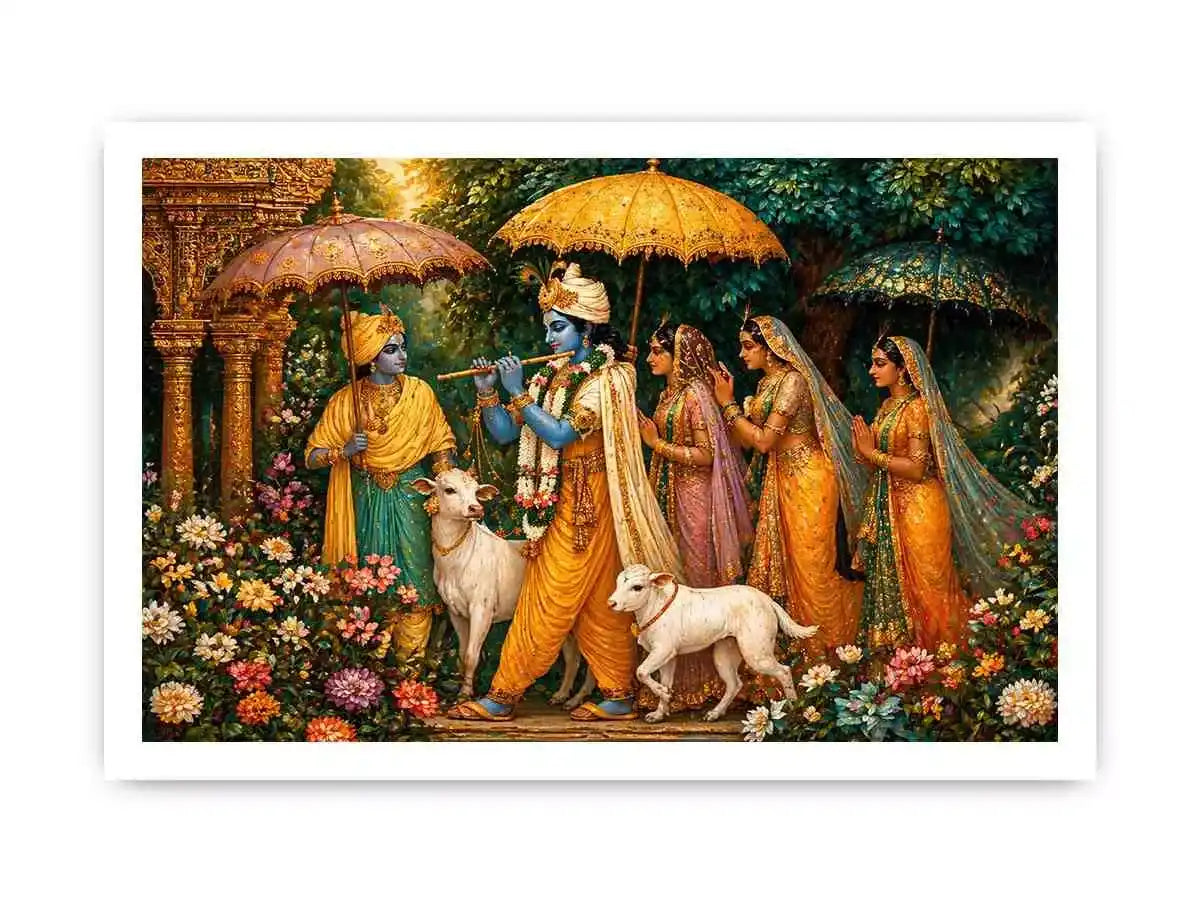 Krishna witth Gopis in virandavan