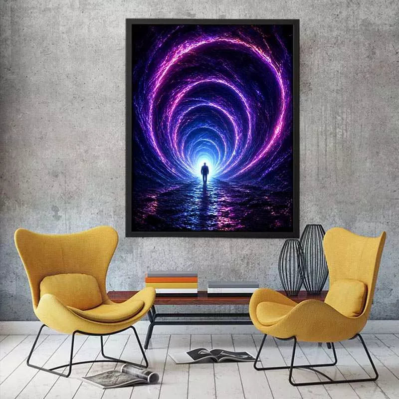 Surreal portal wall art canvas glowing tunnel silhouette sci fi futuristic decor modern artwork
