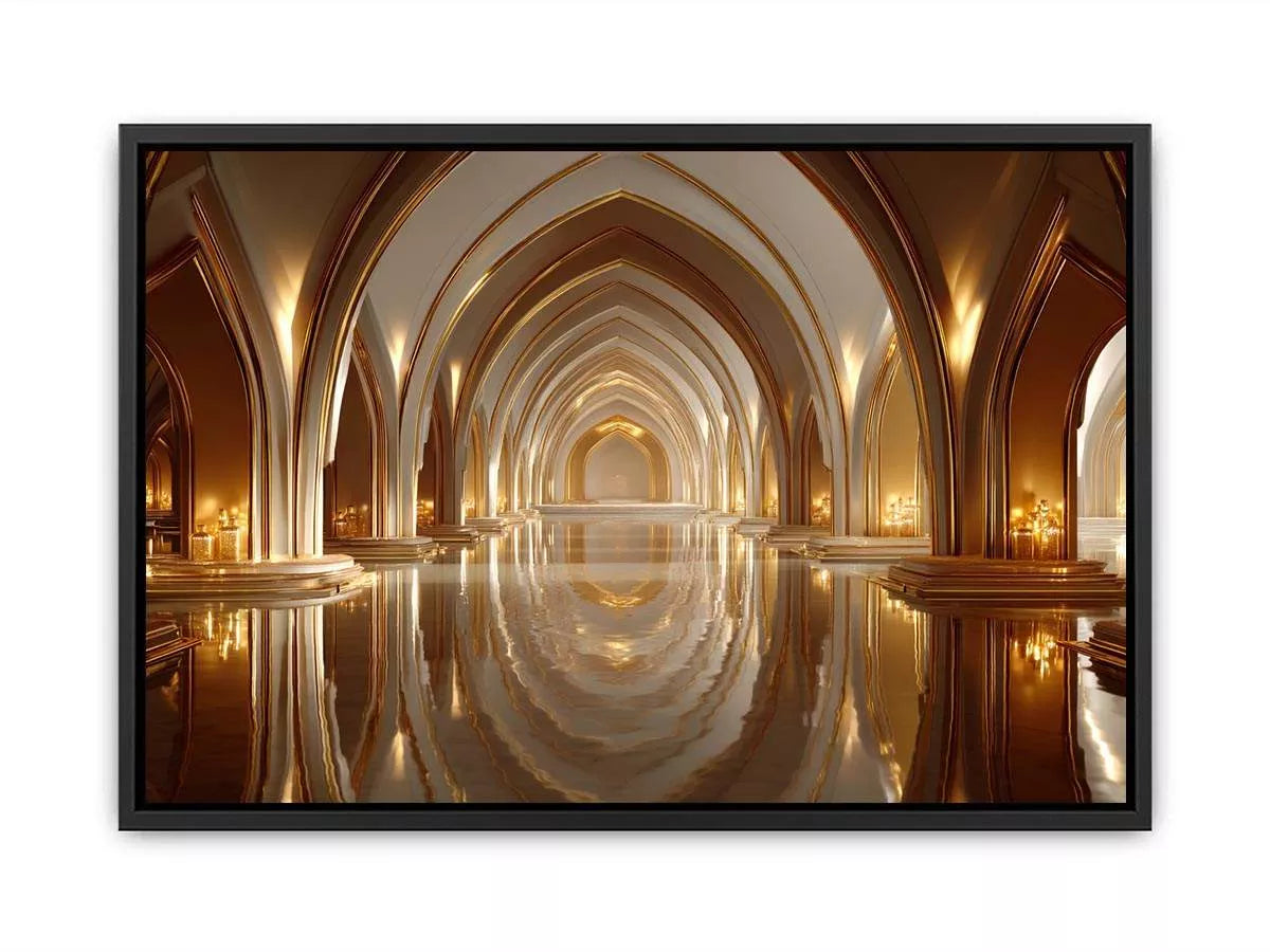 luxury gold architecture wall art canvas palace arches reflection elegant interior decor modern artwork