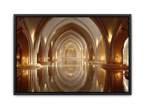 luxury gold architecture wall art canvas palace arches reflection elegant interior decor modern artwork