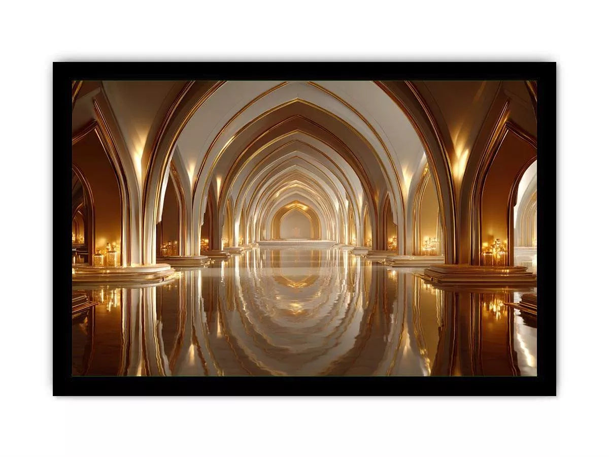 luxury gold architecture wall art canvas palace arches reflection elegant interior decor modern artwork
