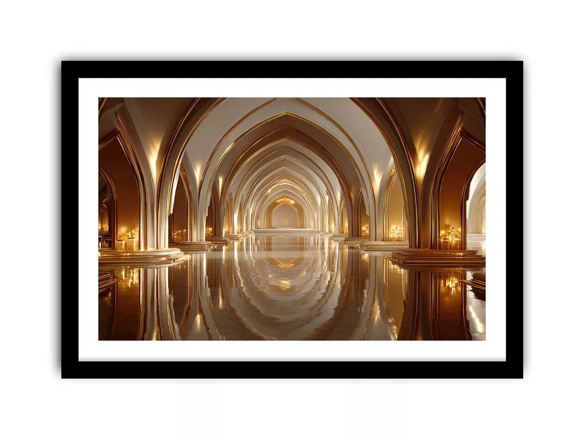 luxury gold architecture wall art canvas palace arches reflection elegant interior decor modern artwork