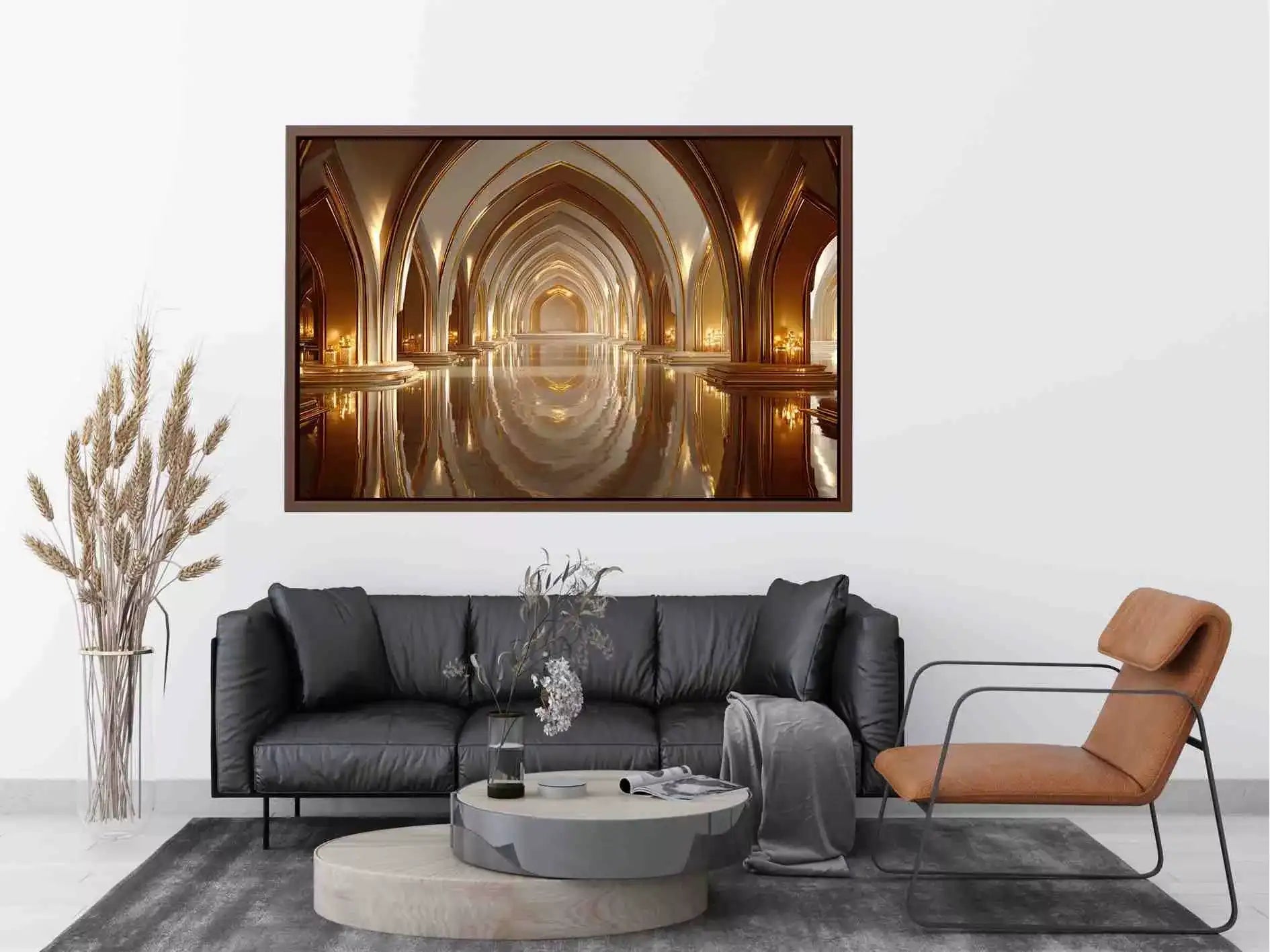 luxury gold architecture wall art canvas palace arches reflection elegant interior decor modern artwork