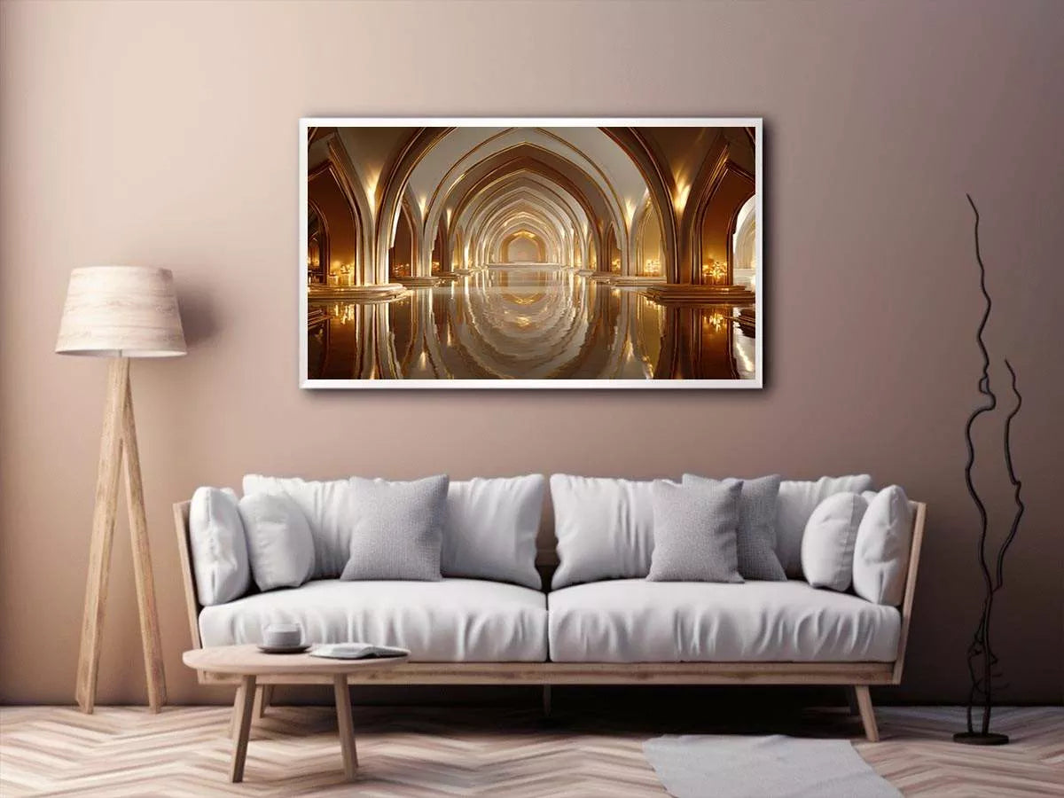 luxury gold architecture wall art canvas palace arches reflection elegant interior decor modern artwork