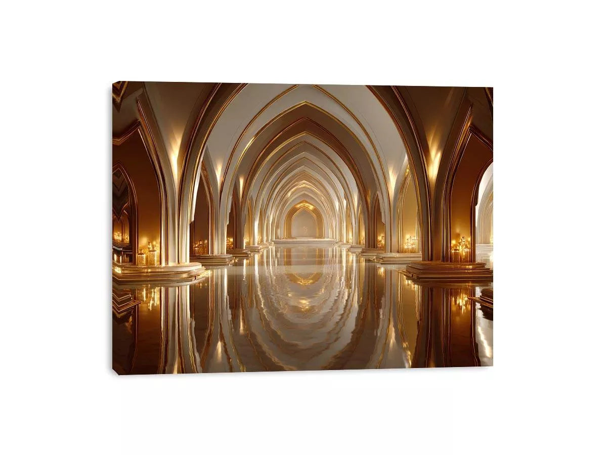 luxury gold architecture wall art canvas palace arches reflection elegant interior decor modern artwork