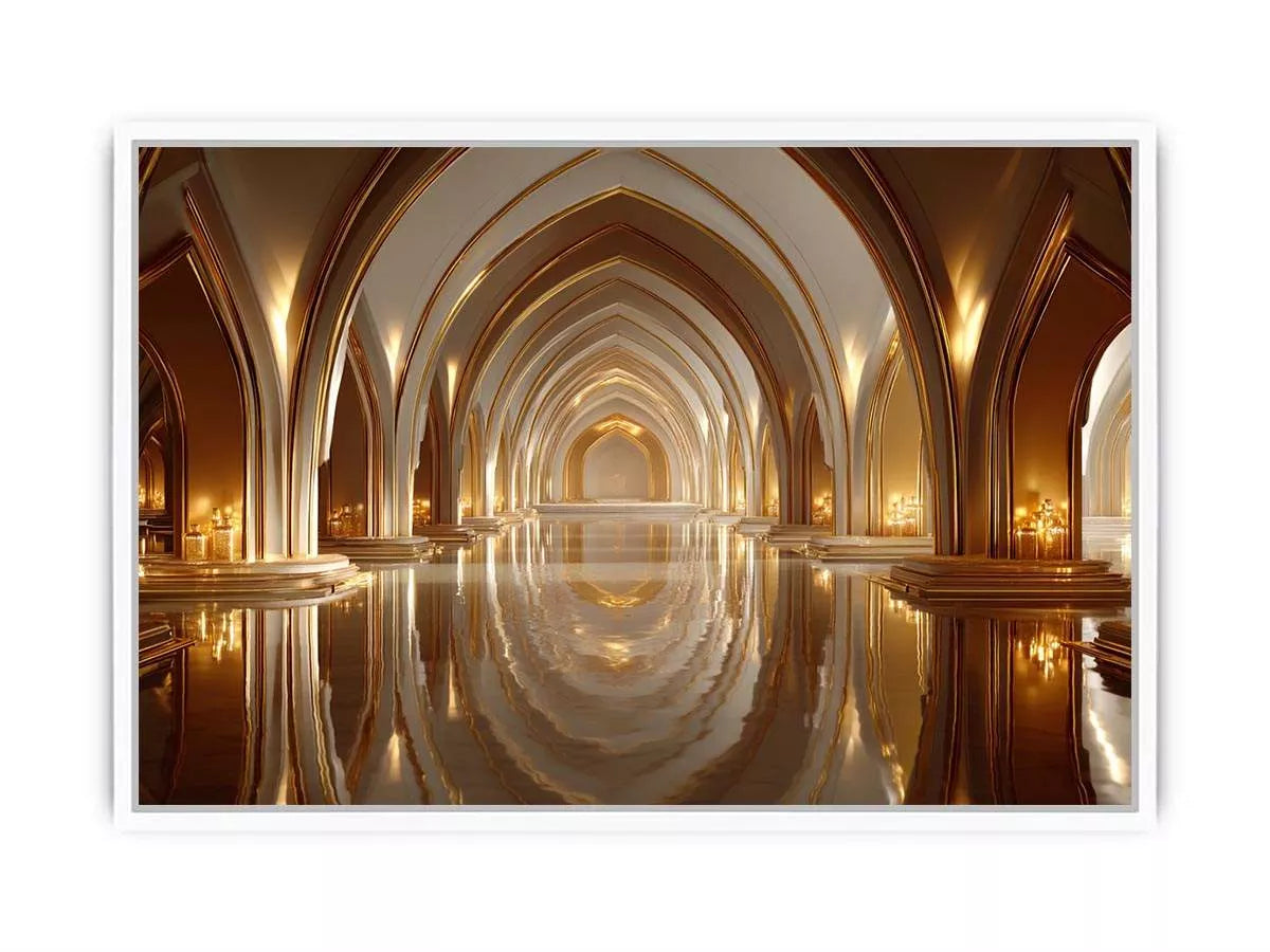 luxury gold architecture wall art canvas palace arches reflection elegant interior decor modern artwork