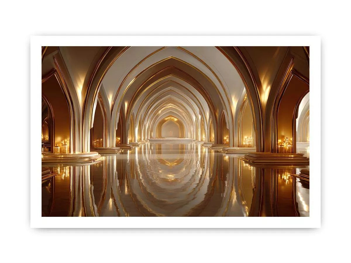 luxury gold architecture wall art canvas palace arches reflection elegant interior decor modern artwork