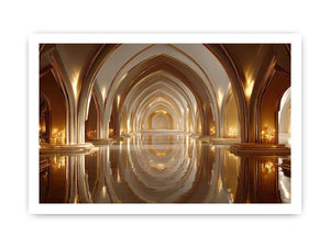 luxury gold architecture wall art canvas palace arches reflection elegant interior decor modern artwork