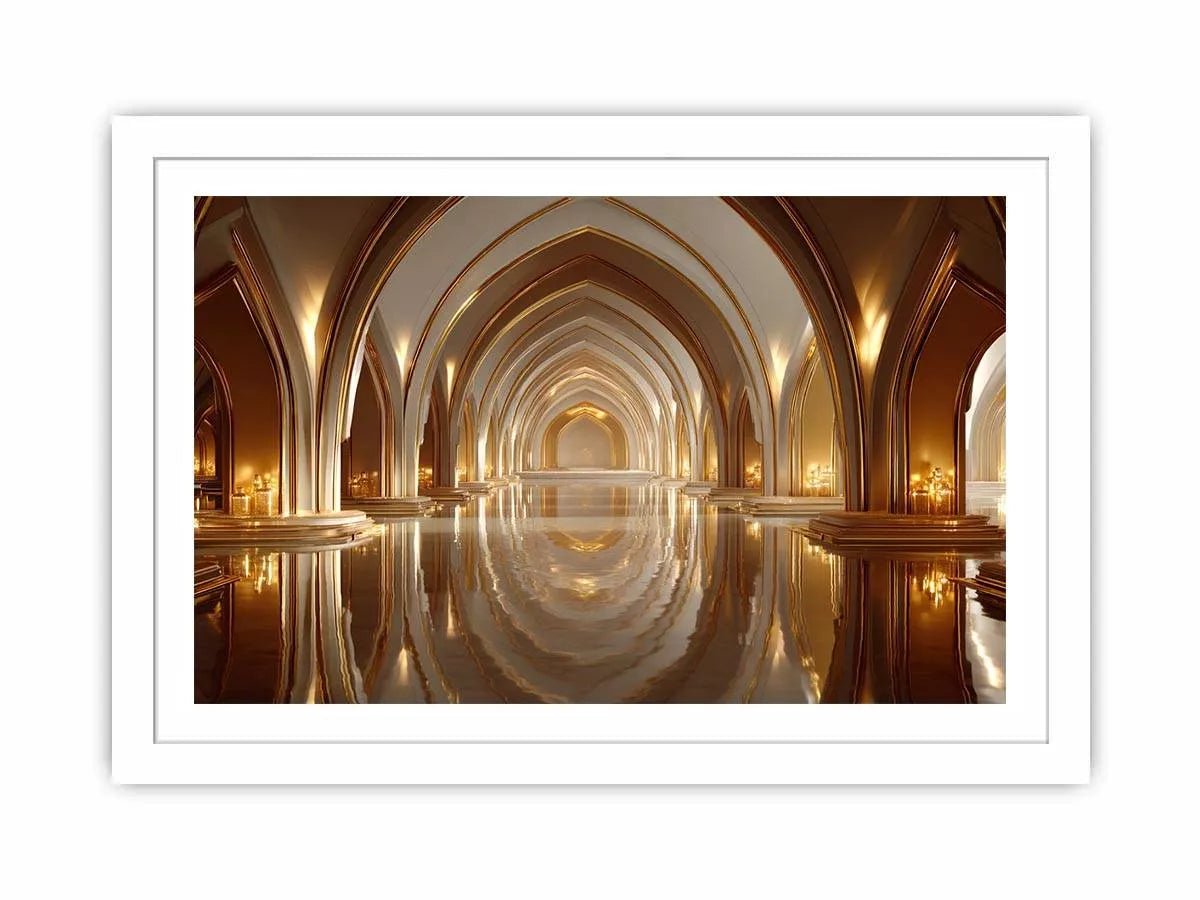 luxury gold architecture wall art canvas palace arches reflection elegant interior decor modern artwork
