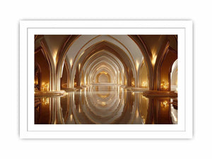 luxury gold architecture wall art canvas palace arches reflection elegant interior decor modern artwork