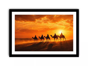 desert caravan wall art canvas camel silhouette sunset landscape minimal warm tones elegant decor