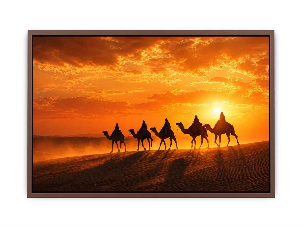 desert caravan wall art canvas camel silhouette sunset landscape minimal warm tones elegant decor
