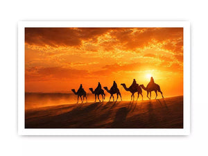 desert caravan wall art canvas camel silhouette sunset landscape minimal warm tones elegant decor