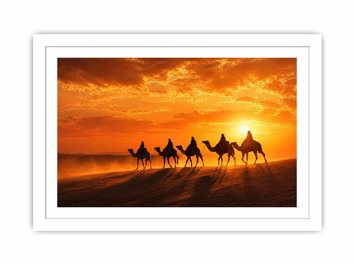 desert caravan wall art canvas camel silhouette sunset landscape minimal warm tones elegant decor