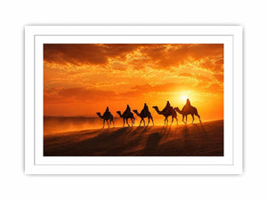 desert caravan wall art canvas camel silhouette sunset landscape minimal warm tones elegant decor