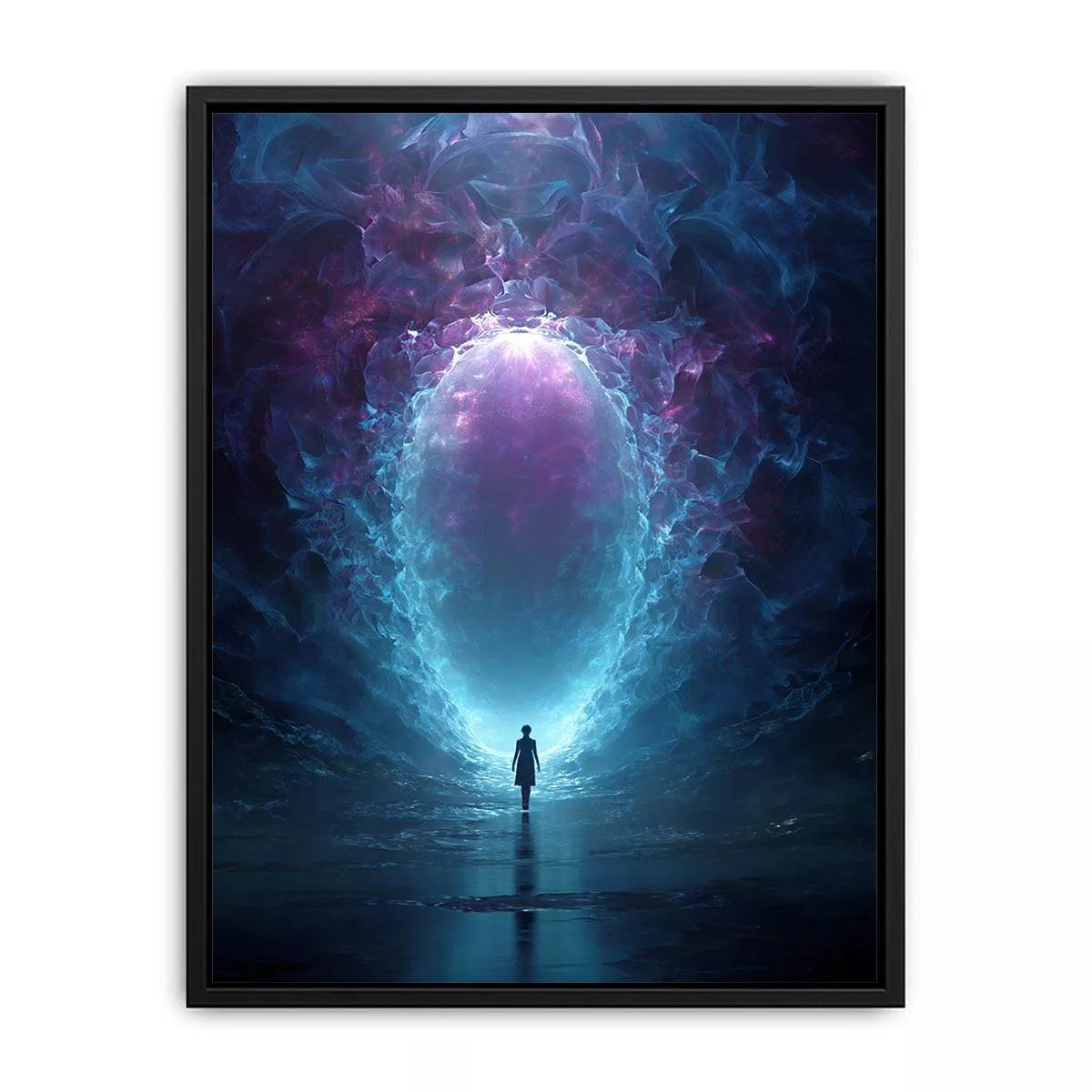 Surreal Cosmic Portal with Ethereal Light and Silhouette Figure – Sci Fi Wall Art Canvas