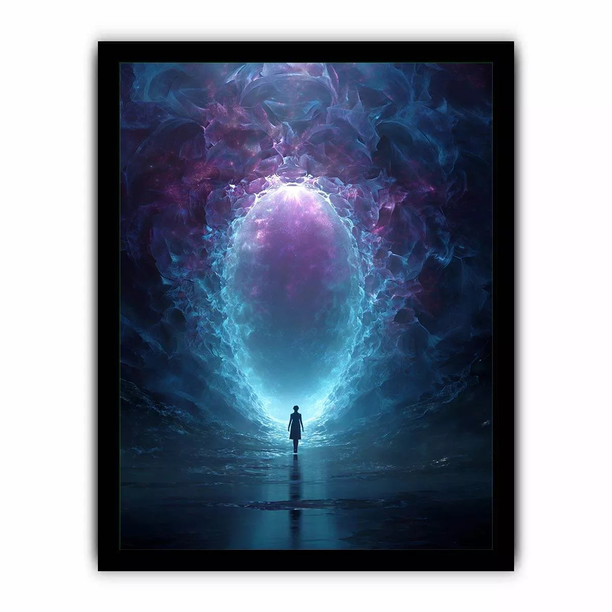 Surreal Cosmic Portal with Ethereal Light and Silhouette Figure – Sci Fi Wall Art Canvas