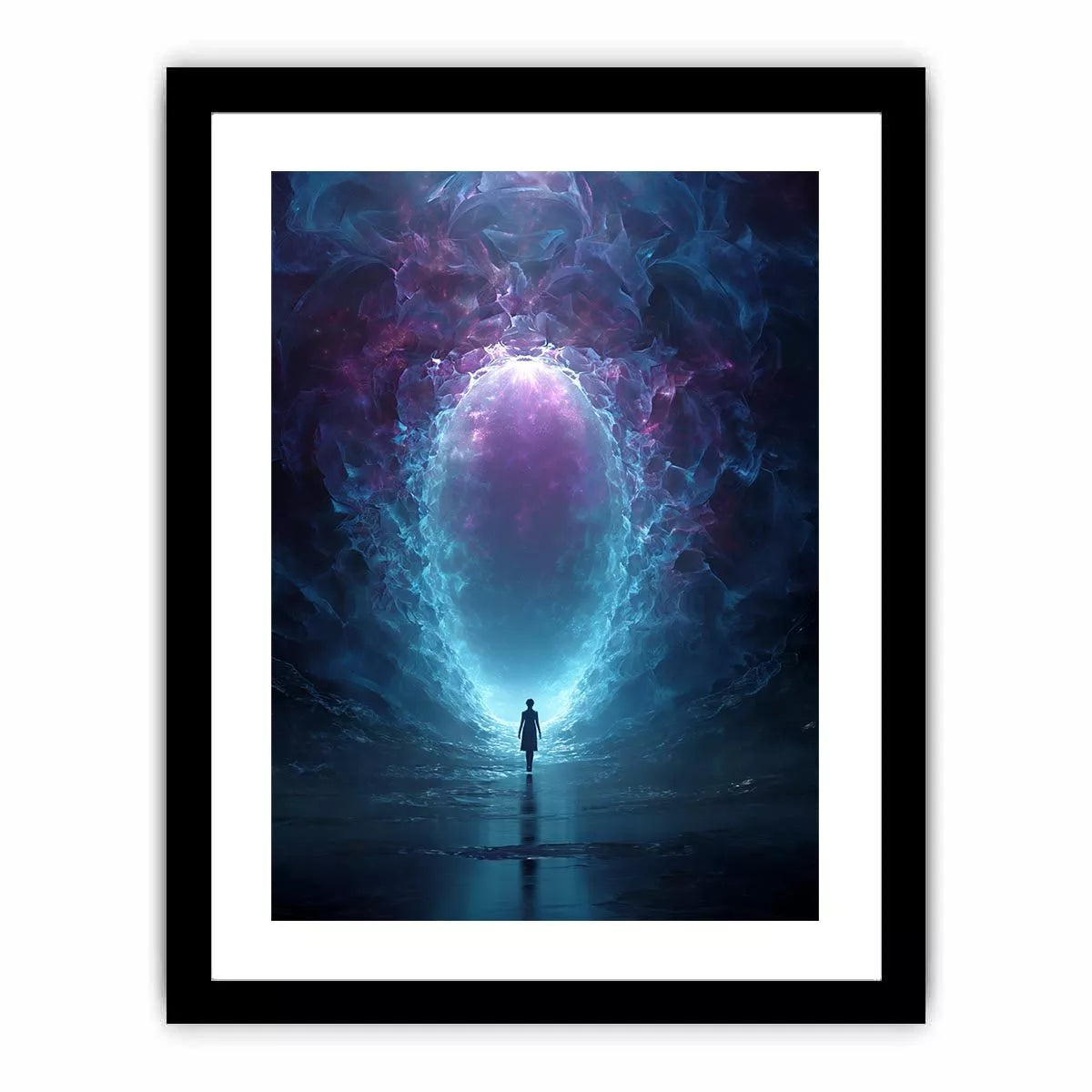 Surreal Cosmic Portal with Ethereal Light and Silhouette Figure – Sci Fi Wall Art Canvas