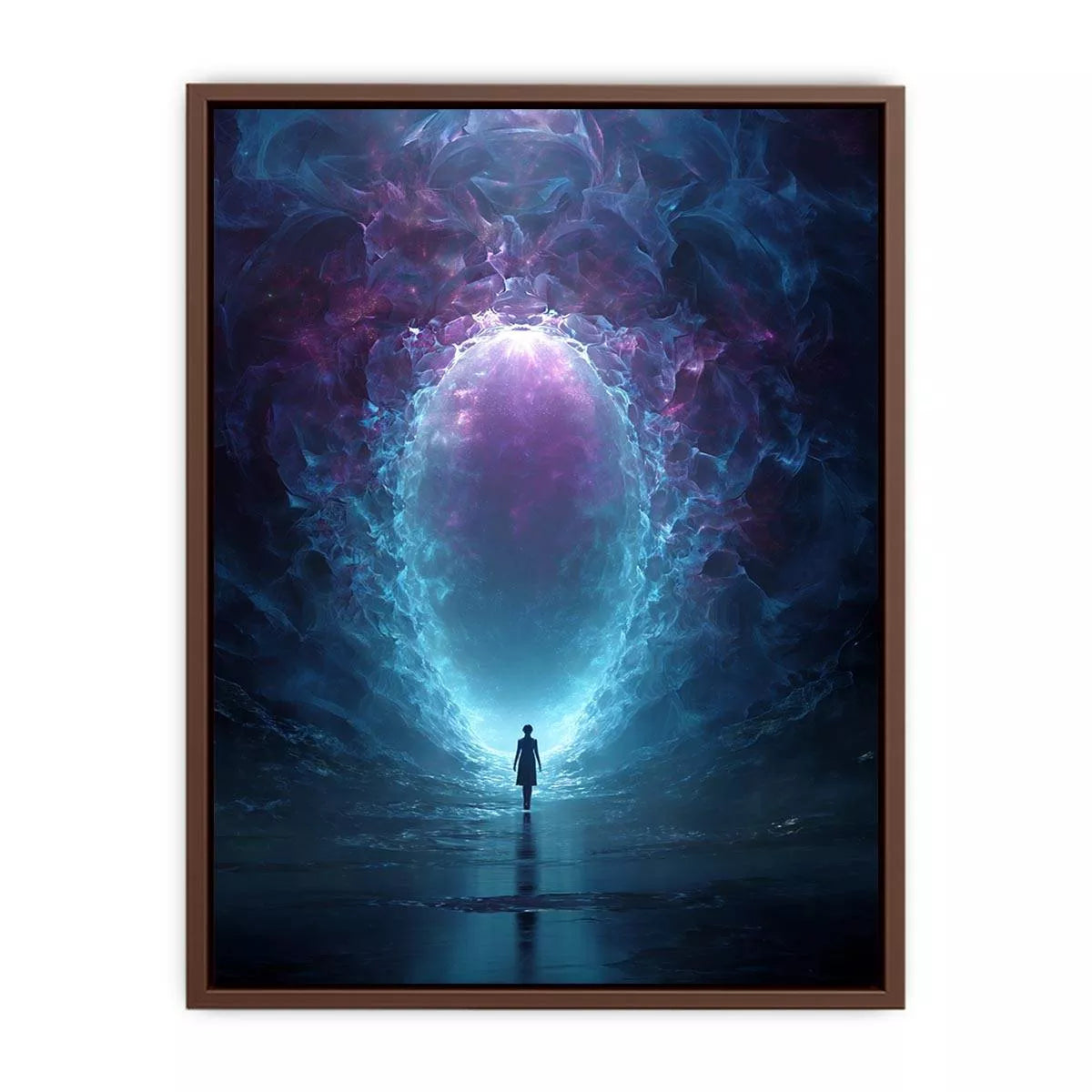 Surreal Cosmic Portal with Ethereal Light and Silhouette Figure – Sci Fi Wall Art Canvas