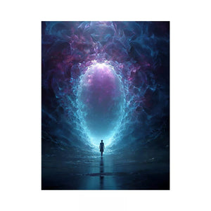 Surreal Cosmic Portal with Ethereal Light and Silhouette Figure – Sci Fi Wall Art Canvas