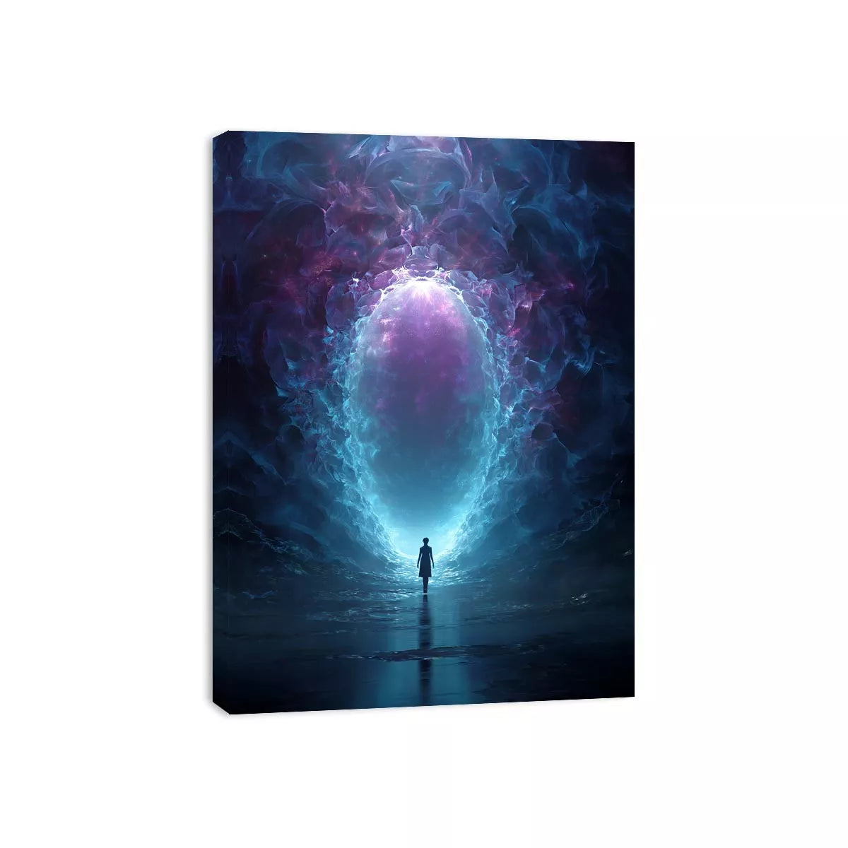 Surreal Cosmic Portal with Ethereal Light and Silhouette Figure – Sci Fi Wall Art Canvas